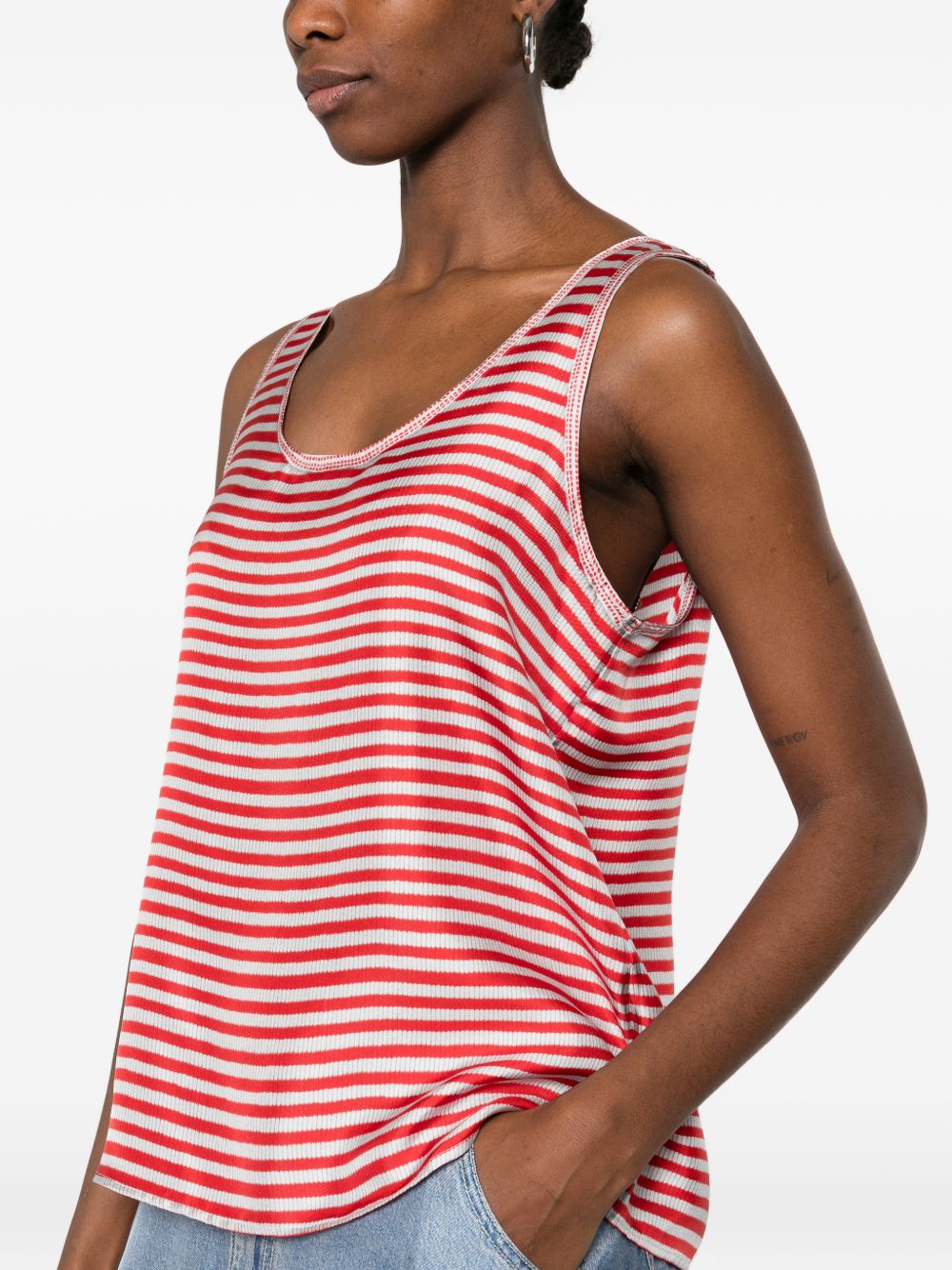 Pierre Louis Mascia Silk Striped Top — Red Ciano