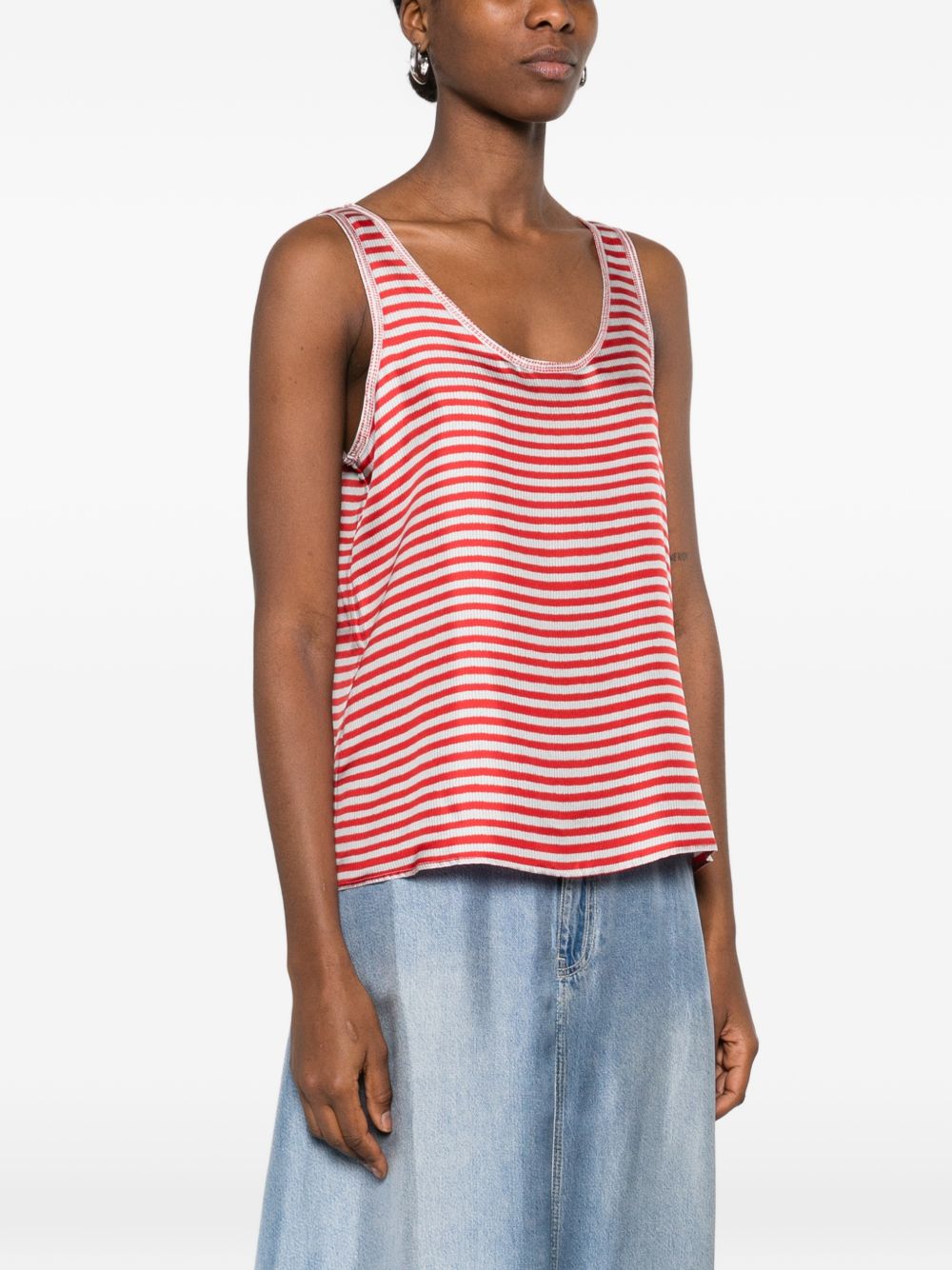 Pierre Louis Mascia Silk Striped Top — Red Ciano