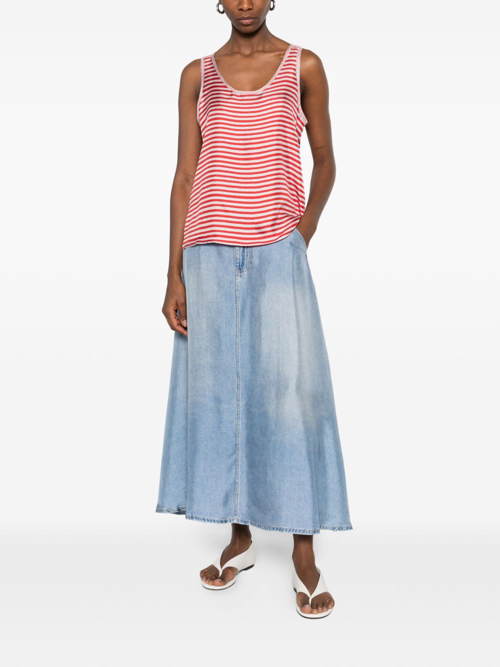 Pierre Louis Mascia Silk Striped Top — Red Ciano