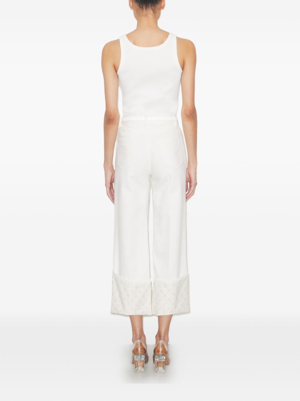 Tory Burch White Jeans — Straight Leg with Monogram Cuff
