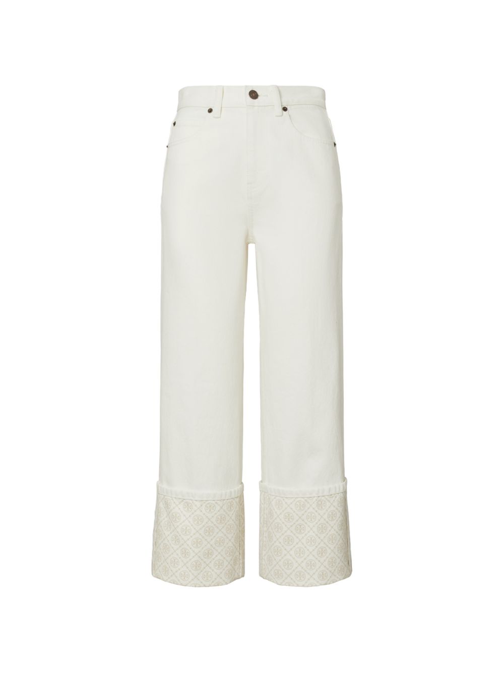 Tory Burch White Jeans — Straight Leg with Monogram Cuff