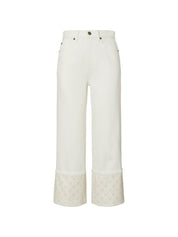 Tory Burch White Jeans — Straight Leg with Monogram Cuff