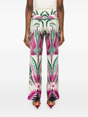 F.R.S . Printed Silk Trousers — Green Floral, Women’s