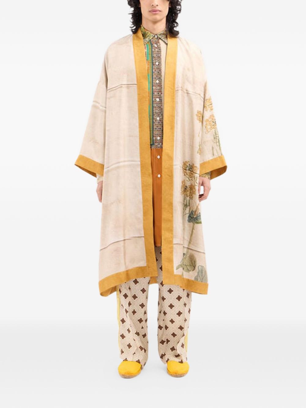 Pierre Louis Mascia Printed Silk Kimono Dress — Beige