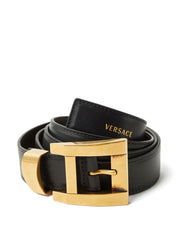 Versace Belts Black — Leather Logo Buckle (Women)