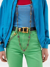 Versace Belts Black — Leather Logo Buckle (Women)