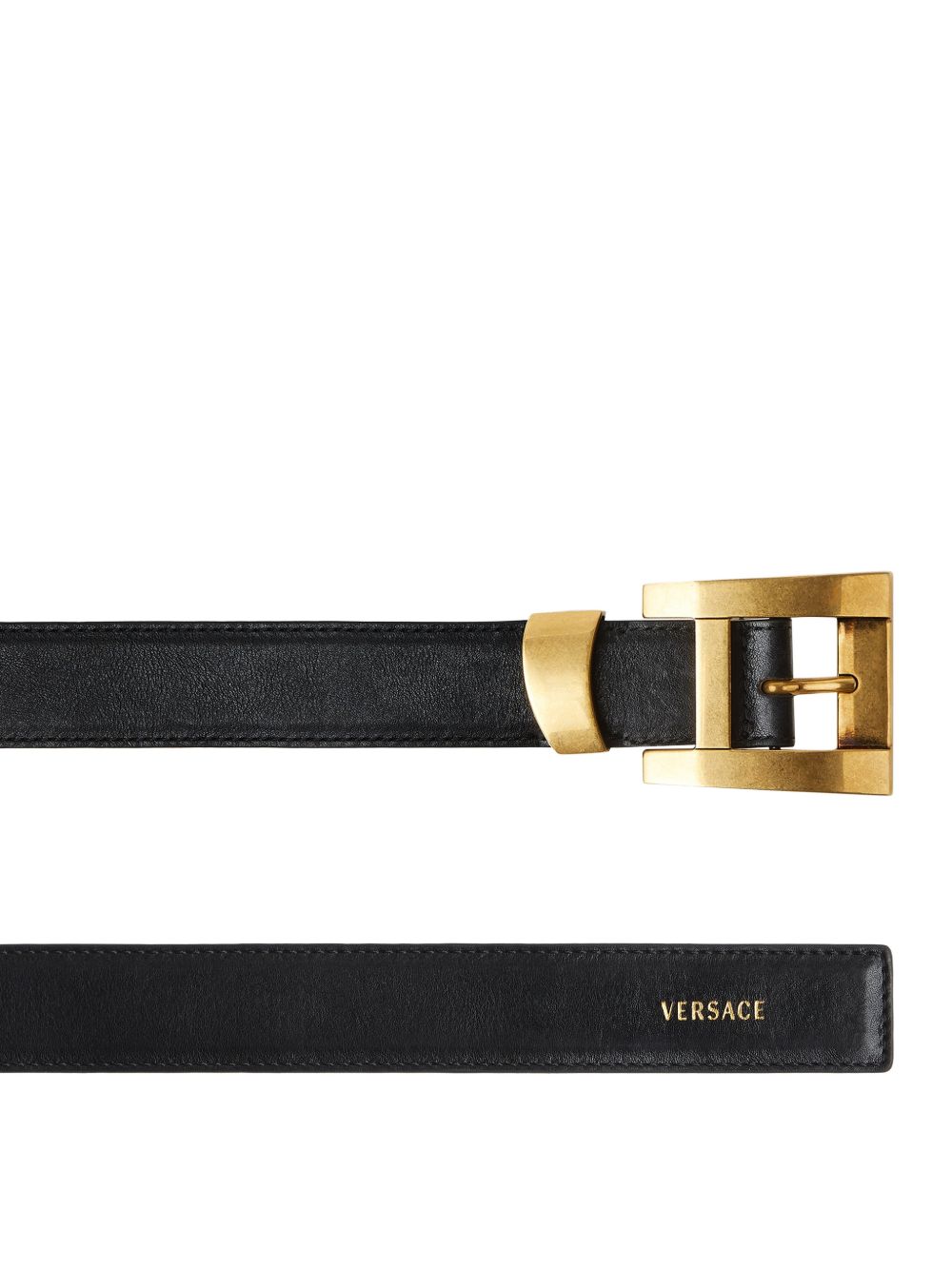 Versace Belts Black — Leather Logo Buckle (Women)