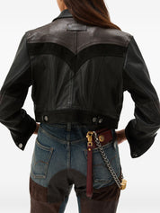 Versace Leather Jacket for Women — Panelled Black/Brown