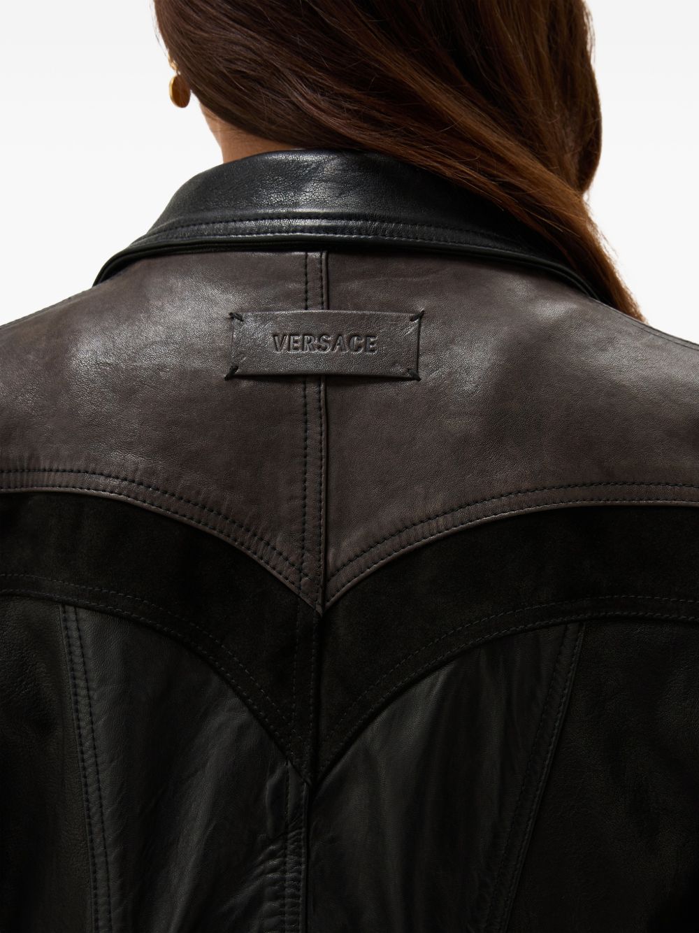 Versace Leather Jacket for Women — Panelled Black/Brown