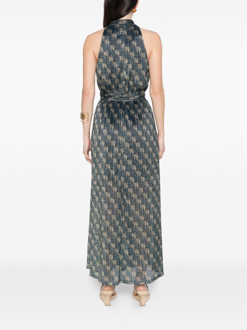 Siyu Dresses — V‑neck Blue Printed Long Dress