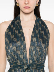 Siyu Dresses — V‑neck Blue Printed Long Dress