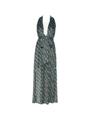 Siyu Dresses — V‑neck Blue Printed Long Dress