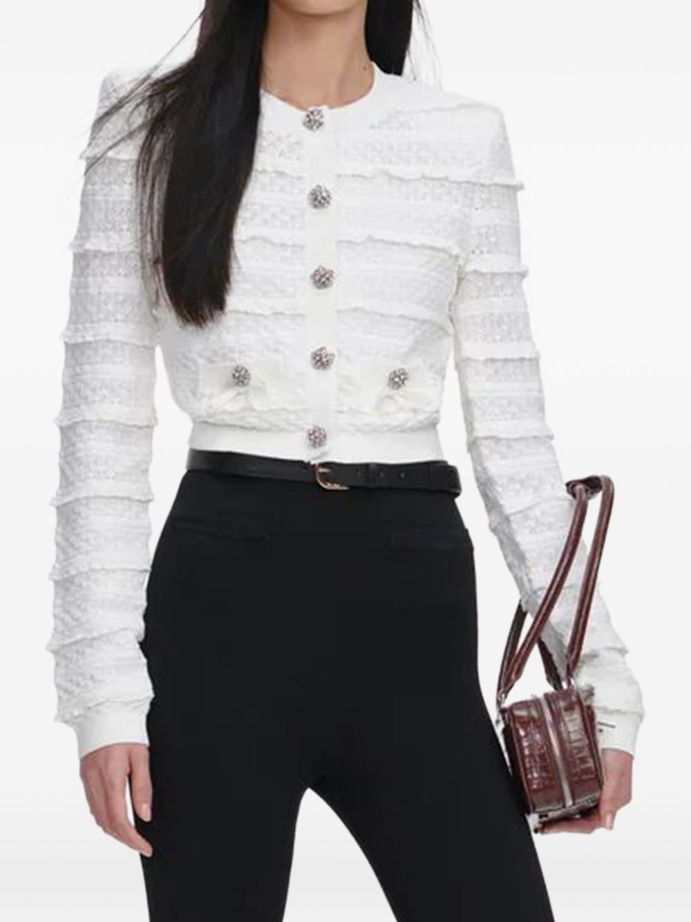 Self‑Portrait Sweaters — White Knit Cardigans for Women