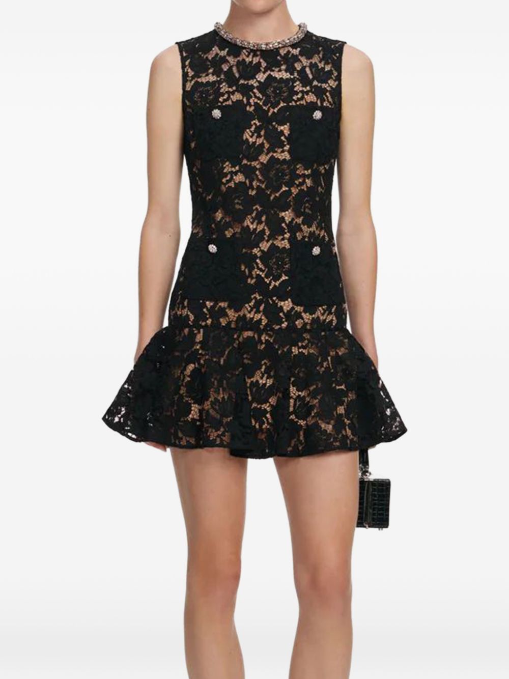 Self-Portrait Dresses — Black Lace Mini Dress