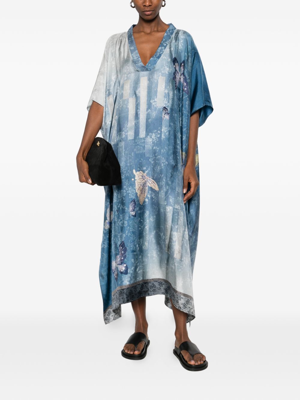 Pierre Louis Mascia Silk Kaftan — Printed V‑Neck Beachwear