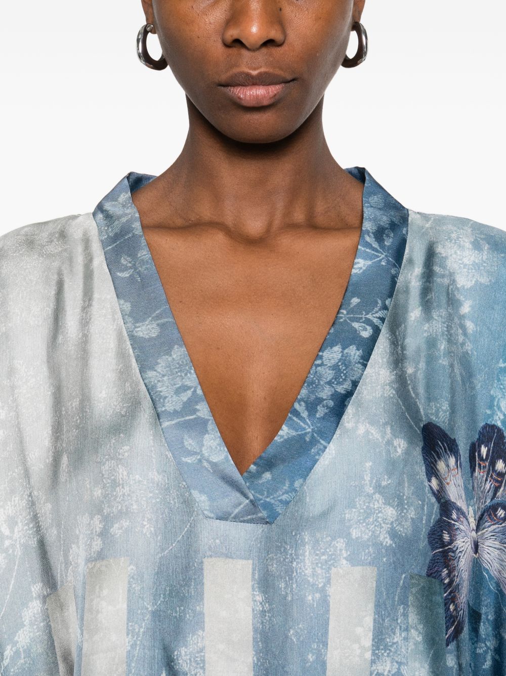 Pierre Louis Mascia Silk Kaftan — Printed V‑Neck Beachwear