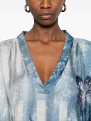 Pierre Louis Mascia Silk Kaftan — Printed V‑Neck Beachwear