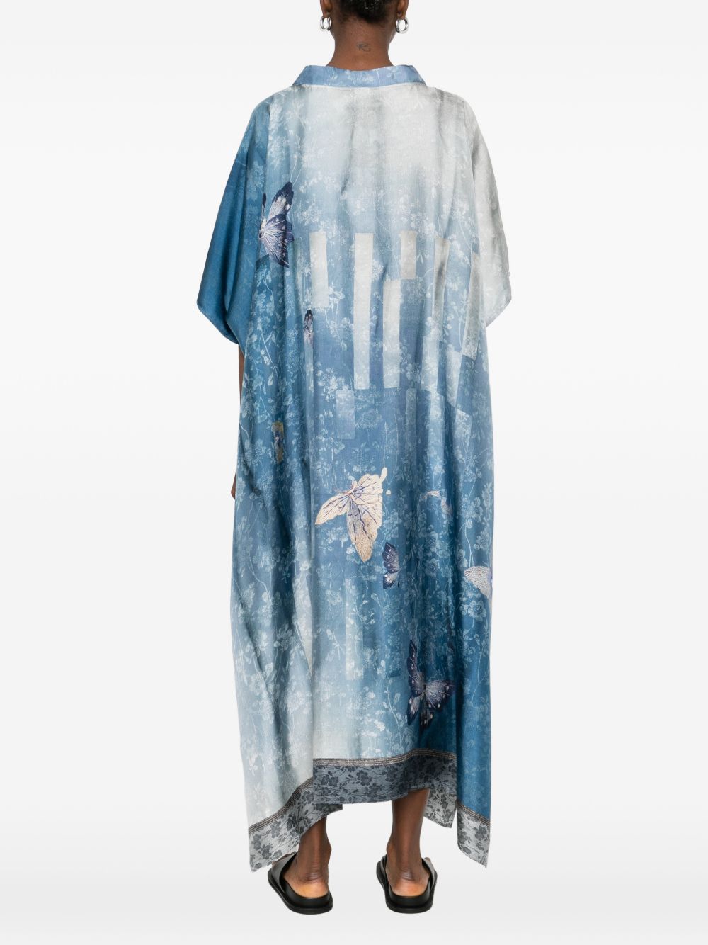 Pierre Louis Mascia Silk Kaftan — Printed V‑Neck Beachwear
