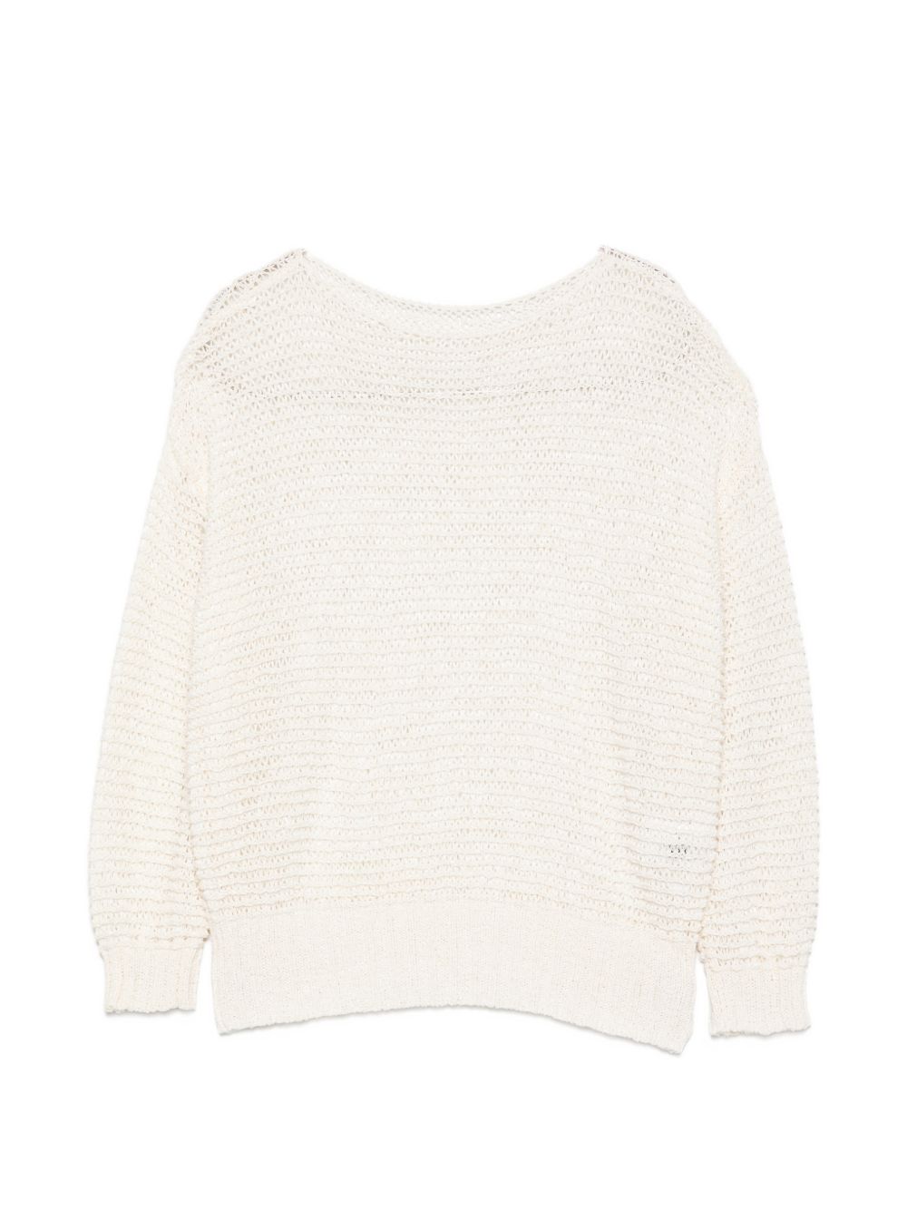 Base Cotton Blend Sweater - White Boat Neck Topwear