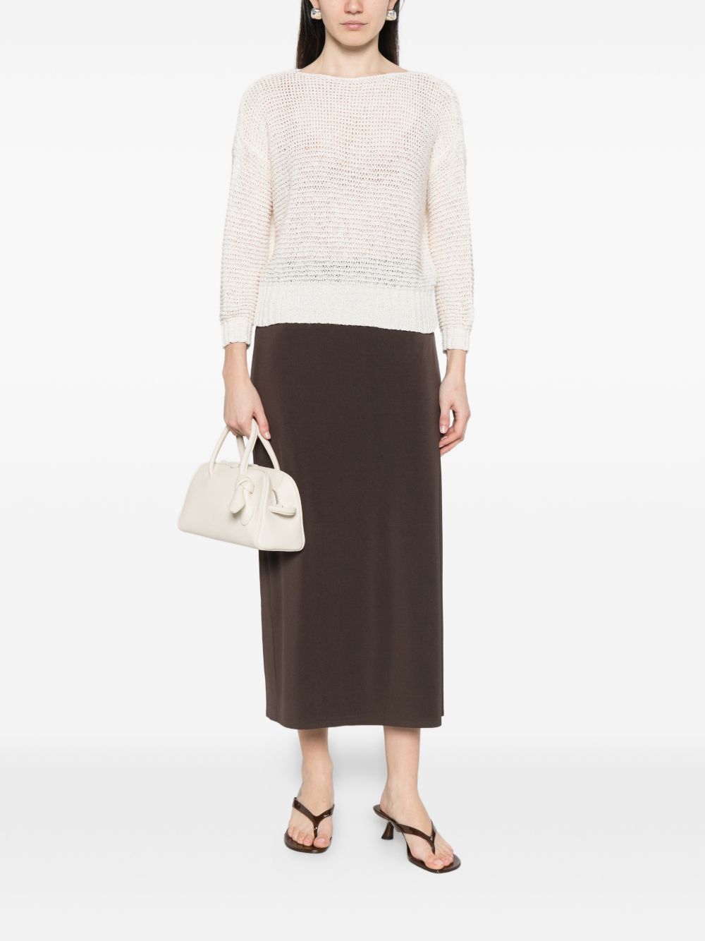 Base Cotton Blend Sweater - White Boat Neck Topwear