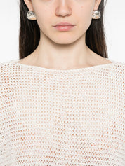 Base Cotton Blend Sweater - White Boat Neck Topwear