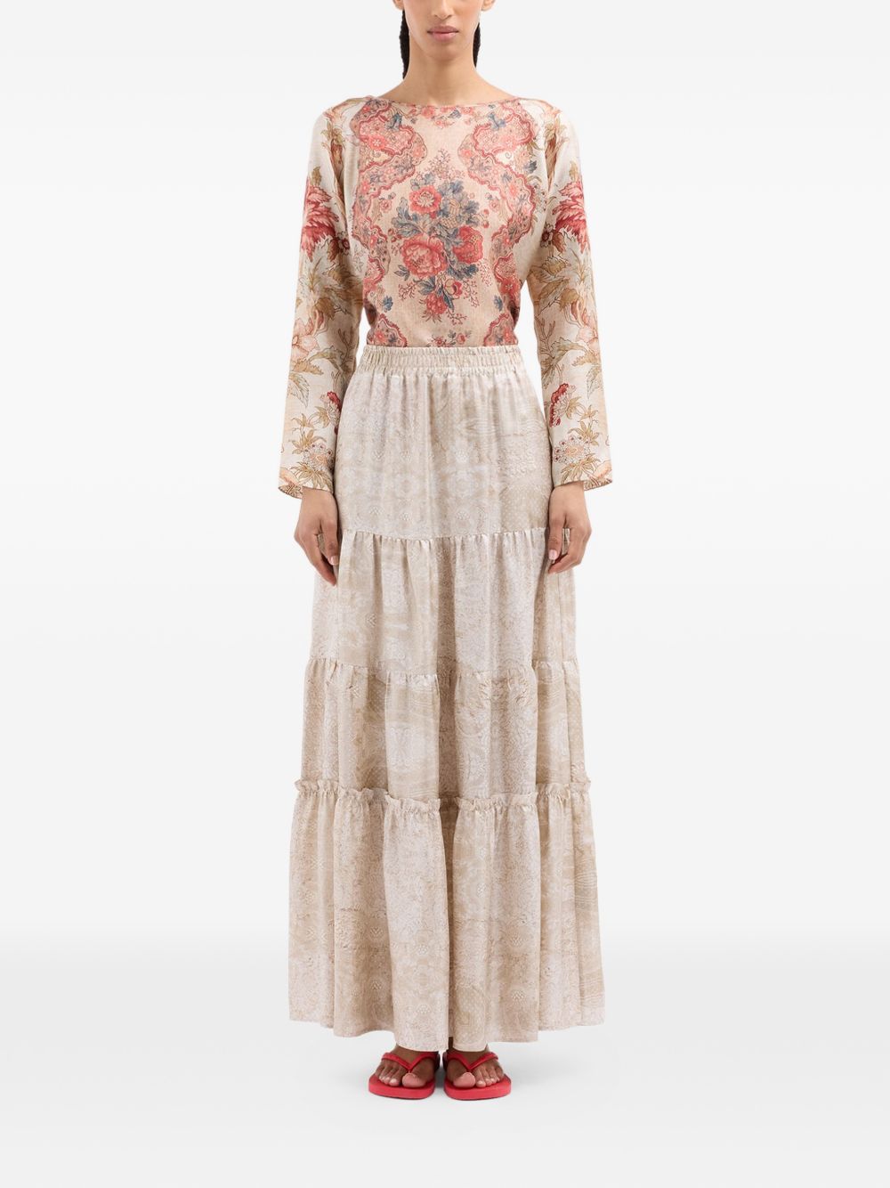 Pierre Louis Mascia Silk Long Skirt - Beige Paisley