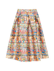 Alessandro Enriquez Skirts — Printed Midi Skirt, Multicolor