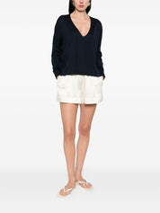 Beyou Cashmere & Silk V‑Neck Sweater — Blue, Luxury Fit