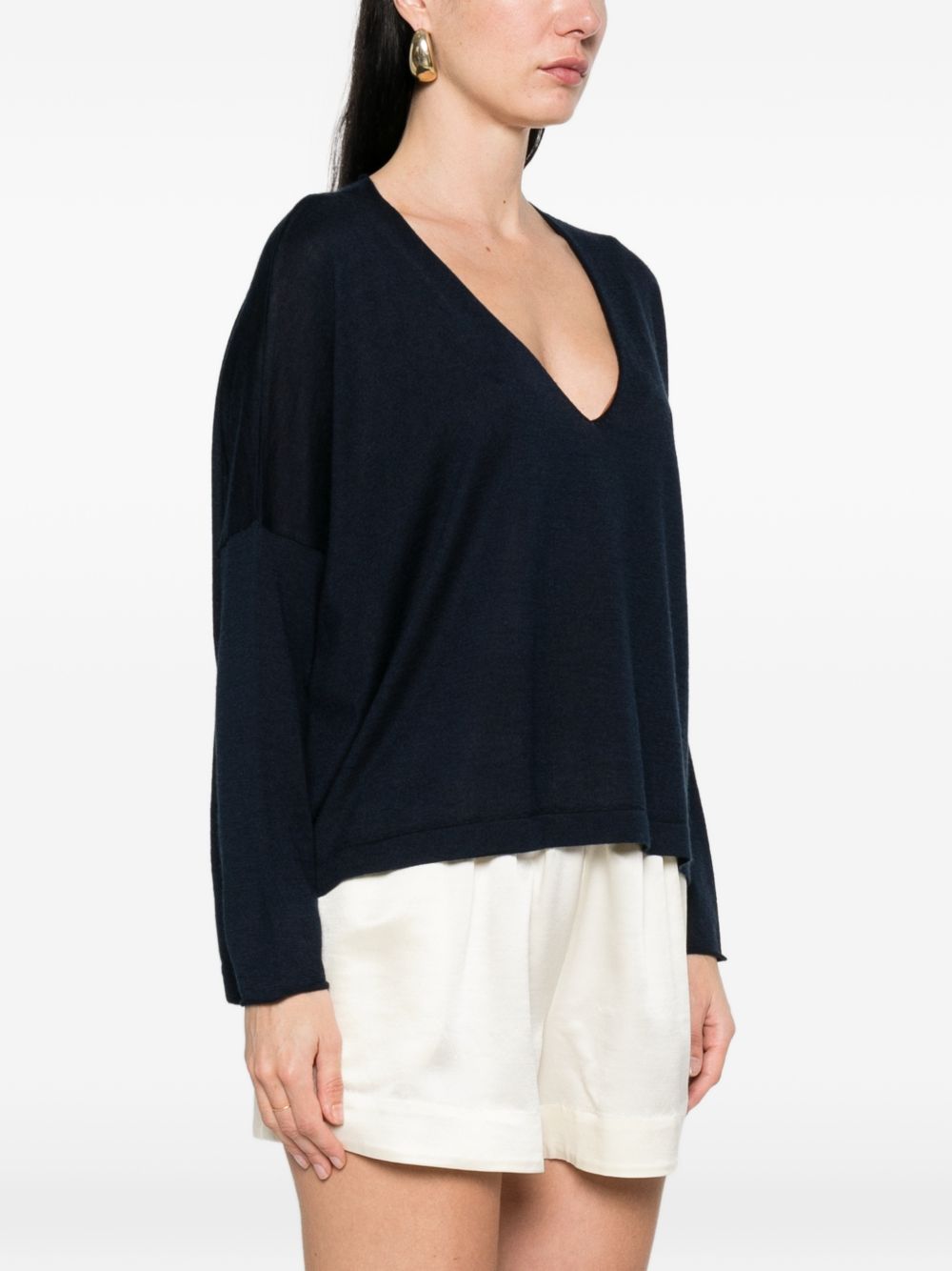 Beyou Cashmere & Silk V‑Neck Sweater — Blue, Luxury Fit