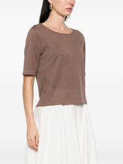 Base Linen & Cotton Blend Sweater — Brown Topwear