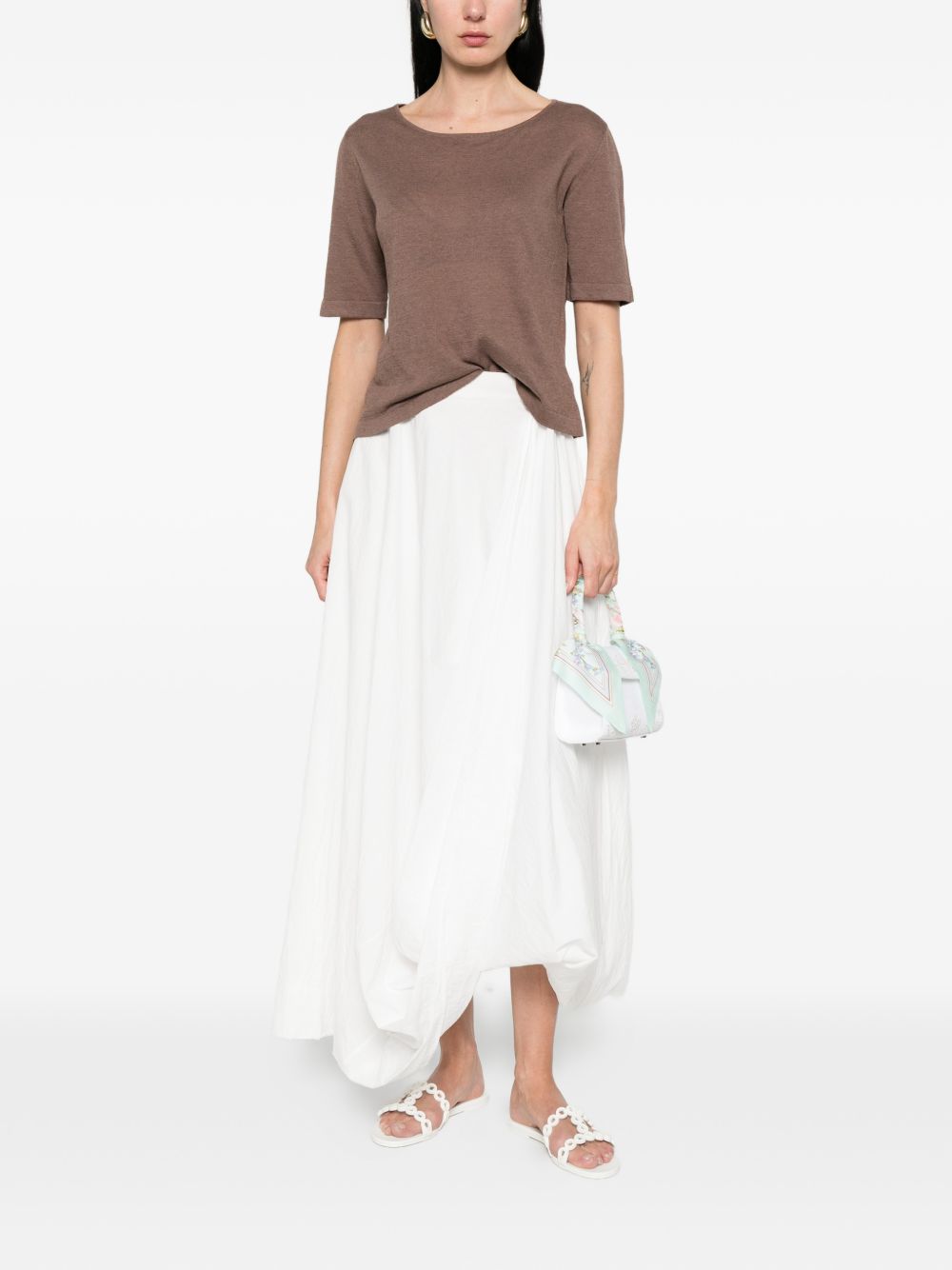 Base Linen & Cotton Blend Sweater — Brown Topwear