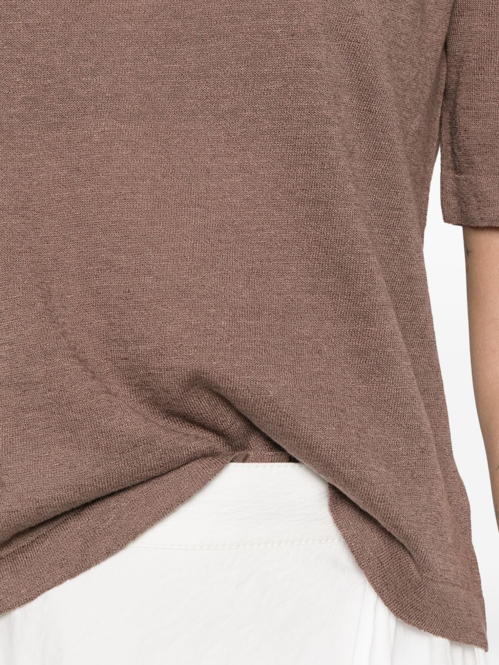 Base Linen & Cotton Blend Sweater — Brown Topwear