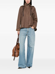 HERNO Hooded Blouson Jacket — Leather Brown Womens Jacket