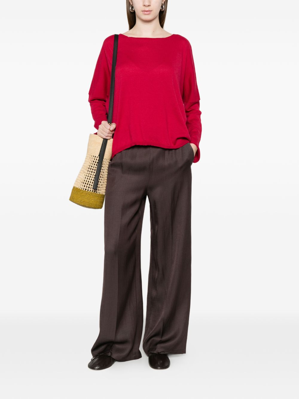 Beyou Cotton Boat-Neck Sweater — Bordeaux Topwear