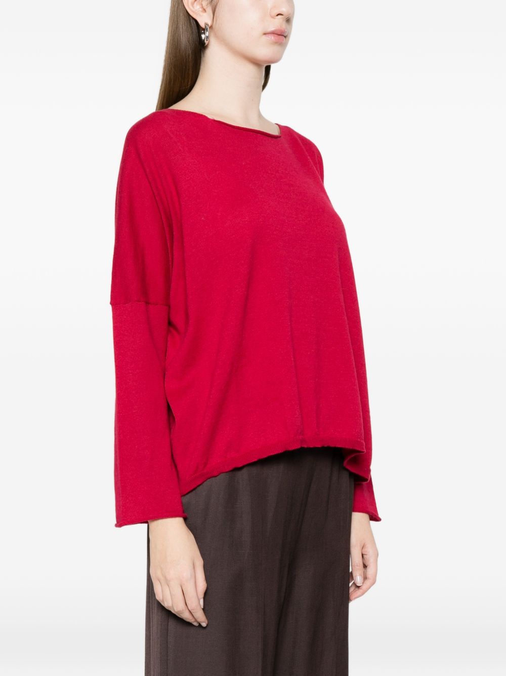 Beyou Cotton Boat-Neck Sweater — Bordeaux Topwear