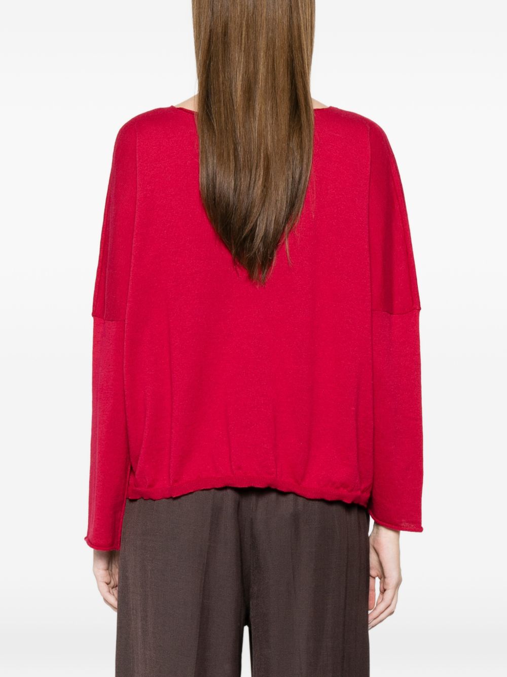 Beyou Cotton Boat-Neck Sweater — Bordeaux Topwear