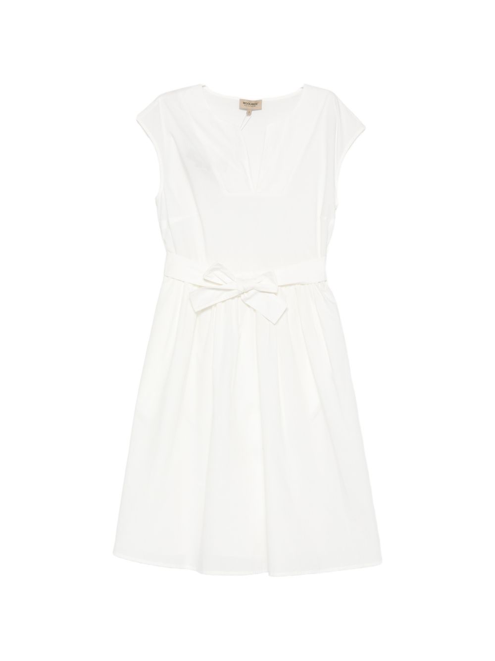 Woolrich Dresses — Off‑White Cotton Bow V‑Neck