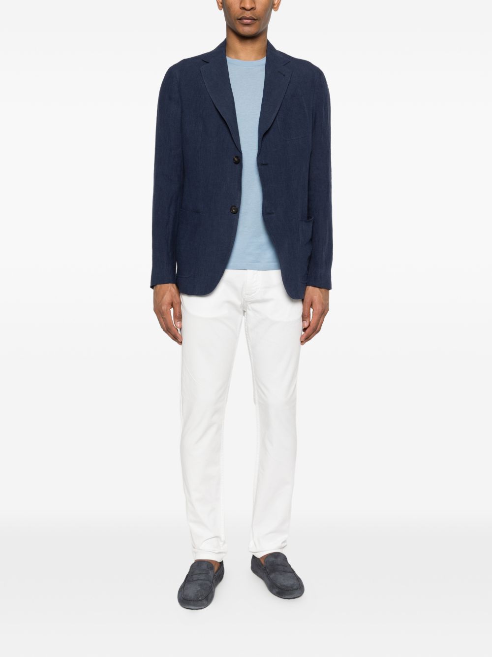Emporio Armani Jackets — Blue Linen Jacket for Men