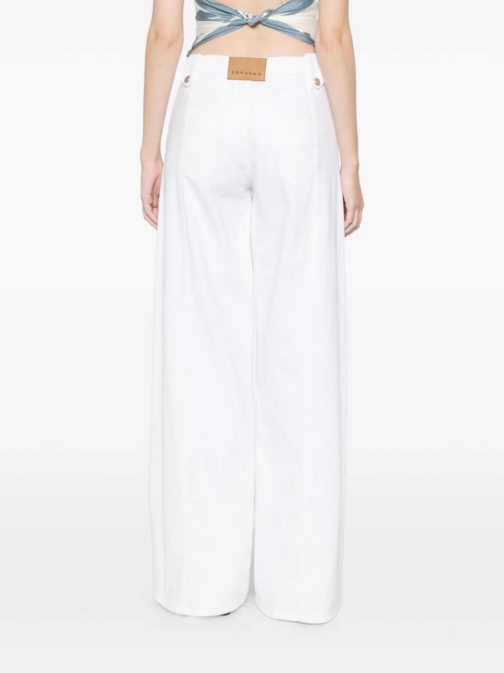 Ermanno Firenze Flared Denim Jeans — White Embroidered