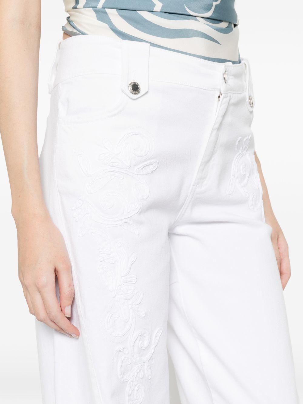 Ermanno Firenze Flared Denim Jeans — White Embroidered