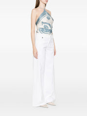 Ermanno Firenze Flared Denim Jeans — White Embroidered