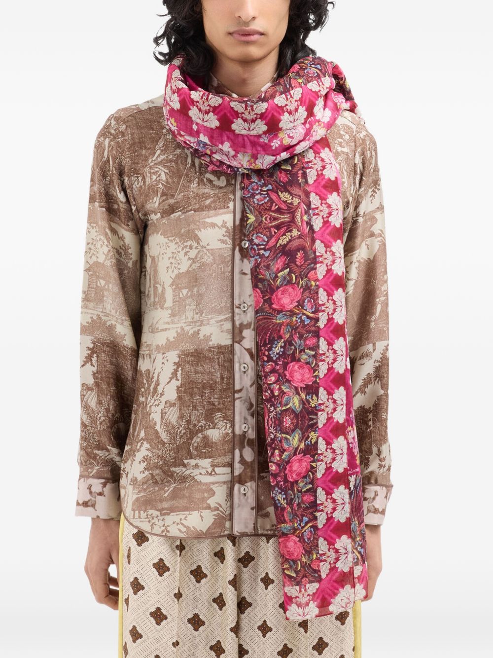 Pierre Louis Mascia Scarfs – Pink Floral Silk Cotton