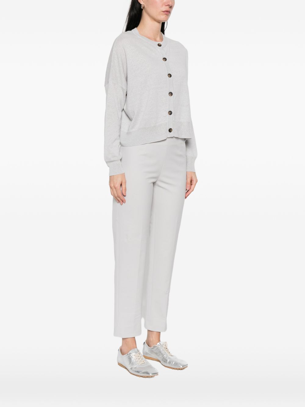 Base Linen & Cotton Cardigan — Grey Topwear
