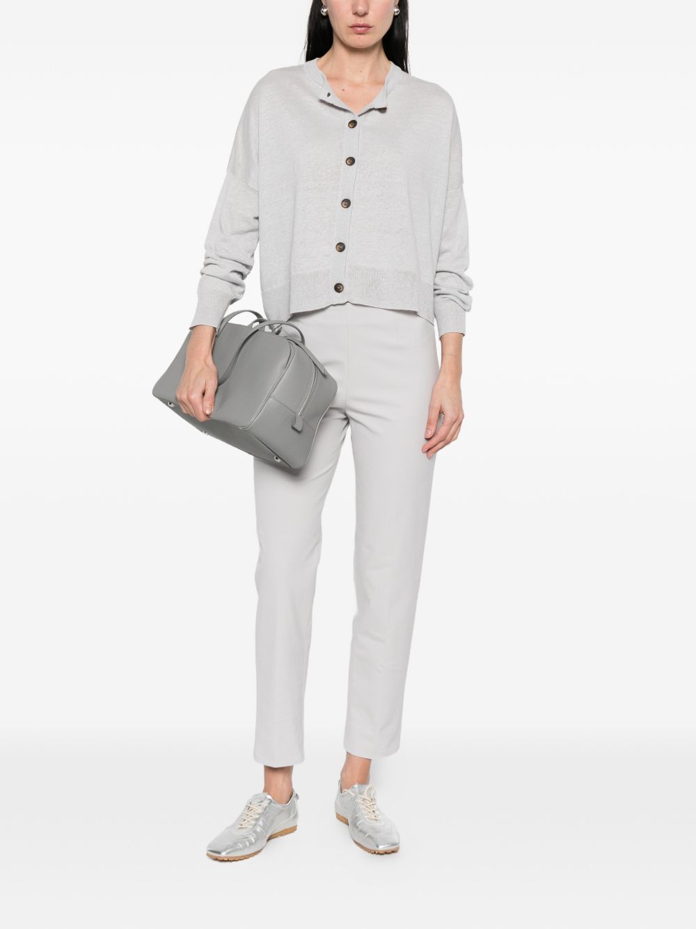 Base Linen & Cotton Cardigan — Grey Topwear