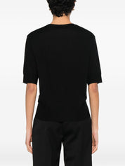 Soft Goat Cashmere V-Neck Short Sleeve Sweater - Black