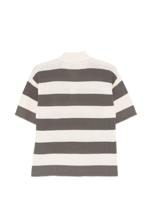 Ami Paris Ami De Coeur Striped Polo Shirt — Grey Topwear