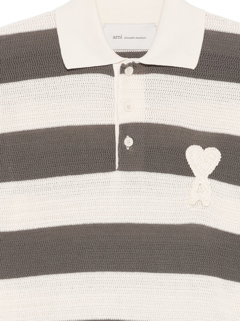 Ami Paris Ami De Coeur Striped Polo Shirt — Grey Topwear