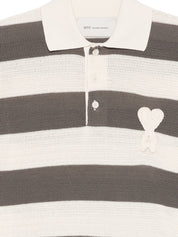 Ami Paris Ami De Coeur Striped Polo Shirt — Grey Topwear