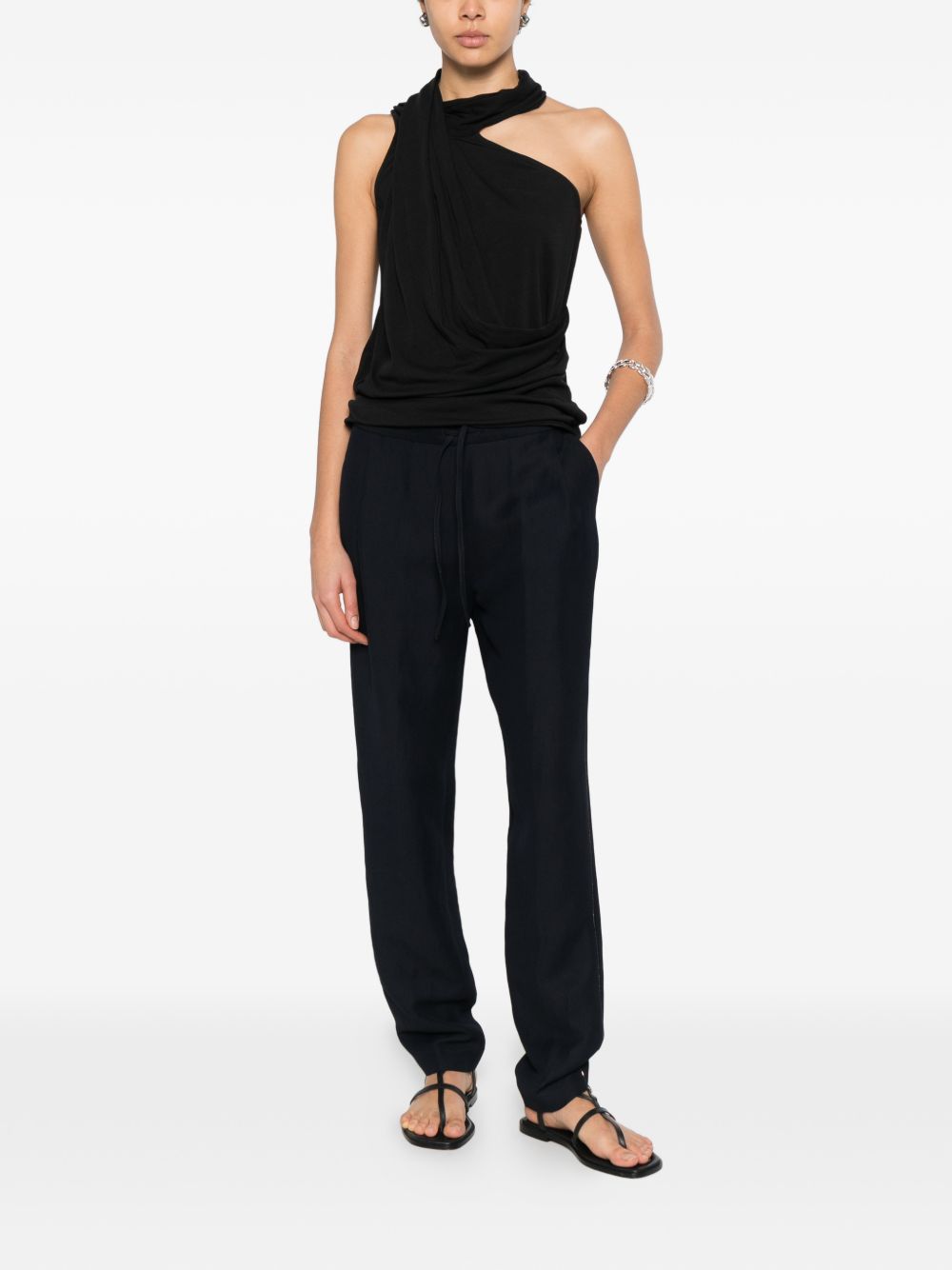 Fabiana Filippi Linen Blend Trousers - Blue Drawstring