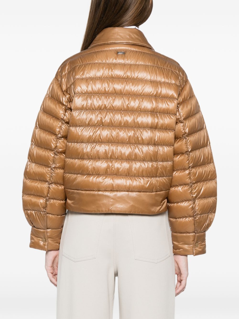 HERNO Nylon Short Down Jacket — Camel Puffer (Women)